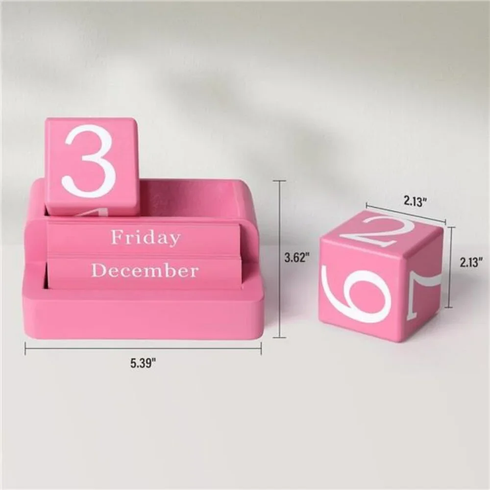 Wooden Block Perpetual Desk Calendar Reusable Date Display Home Office Decor